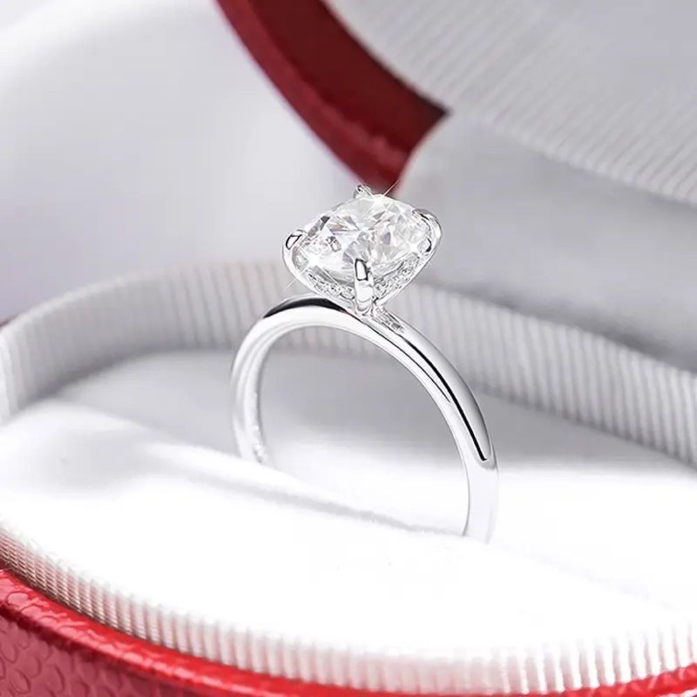 2CT Oval Cut Diamond Moissanite Ring Hidden Halo Set 18k Plated Certified